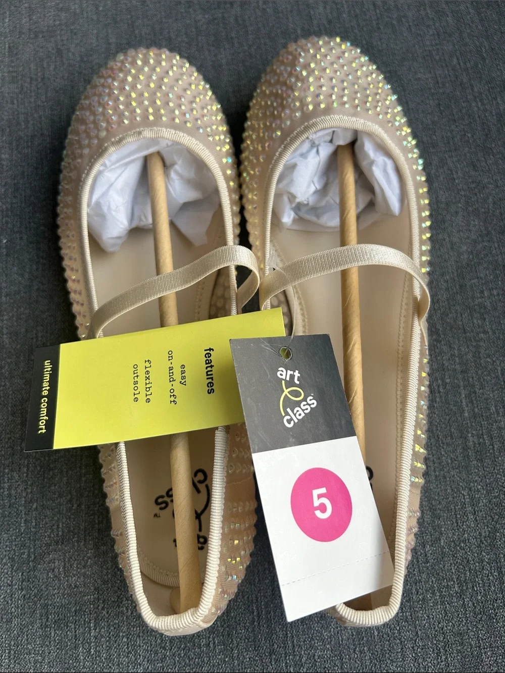 art class Nude Crystal Embellished Mary Jane Ballet Flats